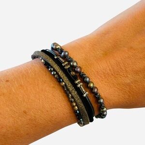 Chan Luu Black Gray Beaded Bead Adjustable Cinch Bracelet